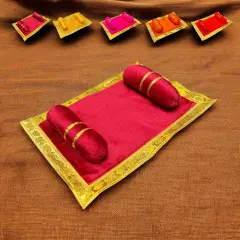 Laddu Gopal Velvet Asan Takiya Pillow Set for Lord Ganesha, Krishna, Kanha Ji, Bal Gopal God Goddess Idol Soft Mattress Cushion/gadda Bed Cum Aasan Set (9.5x6.5 Inch) Maroon