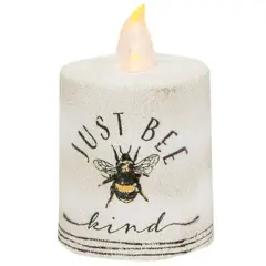 LED Pillar Candle with Built In Timer and Distressed White Style Just Bee Kind
