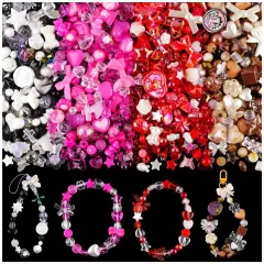TINKRSTUFF Assorted 180-240PCS Acrylic Beads for Bracelet Making, Bow Butterfly Candy Heart Gummy Bear Kawaii Aesthetic Bracelet Charms,Cute Beads for Jewelry Making DIY Necklace Keychain Phone Charm