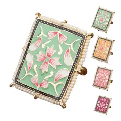 Classic Ring Meenakari Work Designer Adjustable Pearl Finger Ring for Women Minakari Ring with Gold Plating Statement Ring Boho Open Wrap Indian Bollywood Jewelry for Wedding Party Mint