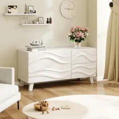 White TV Stand with Cabinet and Drawers, Media Console for 44 Inch TV Modern Wood Storage