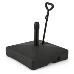 Black Patio Umbrella Base with Retractable Wheels, Adjustable Height and Multi-Adapters