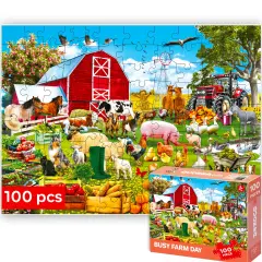 QUOKKA 100 Piece Puzzles for Kids Ages 4-6 &ndash; Floor Kids Puzzles Ages 6-8 Year Old &ndash; Toy for Learning Farm Animals for 8-10 yo &ndash; Jigsaw Toddler Game for Boy and Girl Ages 3-5