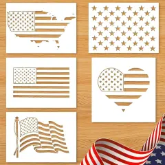 5PCS American Flag Stencils - 50 Star American Map Stencil (5x7/ 6x6 inch)