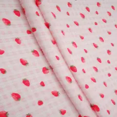 Soft Stretchy 4"x2" Yummy Rib Fabric with Strawberry Print 58/60" Wide Polyester Spandex Blend PINK BLUSH