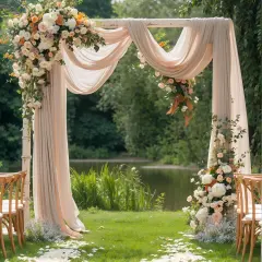 Wedding Arch Draping Fabric &ndash; 2 Panels Sheer Backdrop Curtain 28"x19Ft for Ceremony & Party Decor