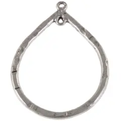 JewelrySupply Textured 40x31mm Teardrop Hoop Charm w/2 Rings Antique Silver (Package of 2)