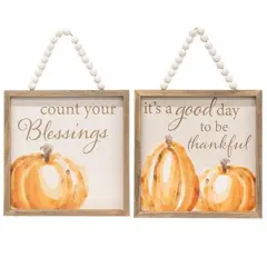 Autumn Themed Wooden Wall Signs with Beaded Rope Hanger Rustic Farmhouse Home Decor 2 Asstd.