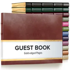 Gallery Leather Guest Book Special Events, add Photos, 192 Lined Pages, Bonded Leather, Hardcover, Gold-Gilded, Guestbook Acadia Tan