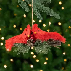 Northlight 8" Double Cardinal and Pine Needle Branch Hanging Christmas Ornament Red