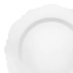 White with Silver Rim Round Blossom Disposable Plastic Appetizer/Salad Plates - 7.5" (120 Plates)