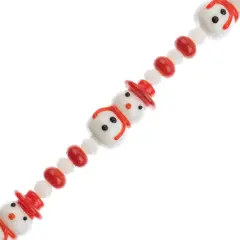 Crystal Lane DIY 7" Lampwork Designer Holiday Glass Bead Mix Strand Snowman / Red