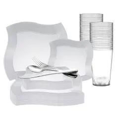 White Wave Plastic Wedding Value Set (120 Settings)