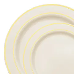 Ivory with Gold Edge Rim Plastic Plates Dinnerware Value Set (120 Guests)