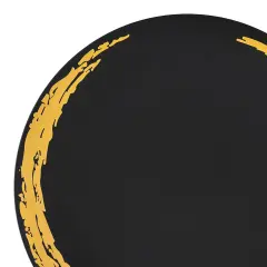 Black with Gold Moonlight Round Disposable Plastic Appetizer/Salad Plates - 7.5" (120 Plates)