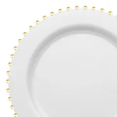 White with Gold Pearl String Round Disposable Plastic Dinner Plates - 10" (120 Plates)