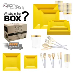 Yellow Square Disposable Plastic Tableware Set (60 Settings)