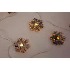 10 LED Wood Snowflake Light Set Battery Operated 2 Assorted Styles