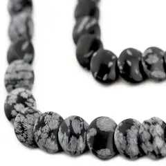 The Bead Chest Flat Round Snowflake Obsidian Beads 12mm Black Gemstone 15 Inch Strand