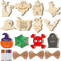 Halloween Crafts 60PCS Halloween Wooden Slices DIY