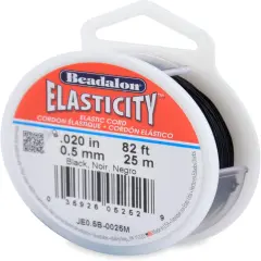 Beadalon Elasticity Stretch Cord, 0.5 mm / .020 in, Black, 25 m / 82 ft