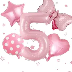40 inch Number 5 Balloon with Bow Pink Happy Birthday Jumbo Number Balloon