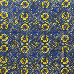 1 Yard Traditional Tapa Hibiscus 100 Percent Cotton Fabric 45 Inch Width Royal Blue &