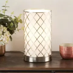 Table Light 11 Inch Metal Quatrefoil Pattern Fabric Shade LED Bulb Included