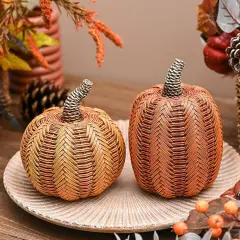 2pcs Statue Rattan Pumpkin Fall Decoration