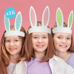 Big Dot of Happiness Easter Bunny Ears Headbands, Paper Easter Party Hats Craft, White Rabbit Ear Favors, DIY Spring Easter Decoration for Kids and Adults, Set of 16