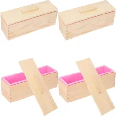 Artisan Soap Mold Loaf Wood Box with 4 Pink Silicone Molds - 42oz, Flexible & Heat Resistant