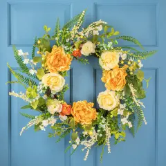 Northlight Hydrangea and Rose Artificial Floral Wreath - 24" - Yellow