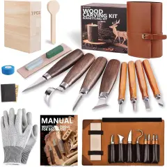 Deluxe Wood Carving Tools Set with Leather Case