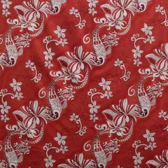 1 Yard Diagonal Hibiscus Plumeria Sea Turtle Swirl Peachskin Fabric 45 Inch Width Red