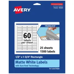 Avery TrueBlock Matte White Paper Labels,1/2" x 1-3/4" Rectangle