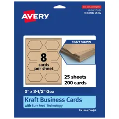 Avery Printable Geo Business Cards, Sure Feed Technology, 2" x 3-1/2", Matte Kraft Brown Cardstock, Print-to-The-Edge, Laser/Inkjet Printable, 80 Total
