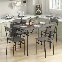 Costway 5PCS Dining Table Set for 4 Rectangular Kitchen Table & 4 Chairs with Metal Frame Cement Gray/Black