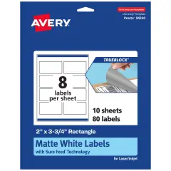 Avery TrueBlock Matte White Paper Labels,2" x 3-3/4" Rectangle