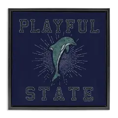 Stupell Industries Playful State Dolphin Framed Floater Canvas Wall Art Design by Spirit Animals/Life Is High
