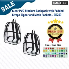 BAGedge&reg; Clear PVC Stadium Backpack with Padded Straps Zipper and Mesh Pockets
