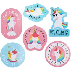 Unicorn Stickers for Decorating Laptops, Water Bottles (6 Designs, 6 Pack) Multicolor