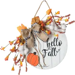 Wreath Thanksgiving Day Wooden Hanging Sign(White)