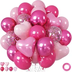 12 Inch Metallic Hot Pink Chrome Magenta Heart Balloons Birthday Party Decorations(Hot Pink - Heart)