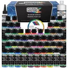 48 Color Metallic Ready to Pour Acrylic Pouring Paint Set, 2oz Bottles, Acrylic Paint Pour Supplies - Silicone Oil & Gloss Medium, Premium Pre-Mixed High Flow 8-Ounce Bottles