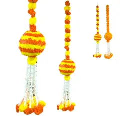 Marigold Garland Hanging Jhoomer Marigold Wall Hanging Indian Wedding Party Diwali Navratri Puja Decorations Day of the Dead Dia De Los Muertos Ofrenda Mexican Fiesta Halloween Decor Yellow-Orange