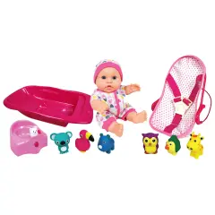 Lissi: 8" Baby Doll: Bath Tub, Potty & Animal Playset - Pink & White - Bath Time & Nurturing Playset, Carrier, 6pc Animal Toys, Kids & Toddlers Age 2+