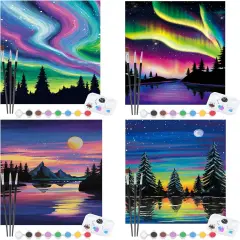 4 Pack Pre Drawn Canvas Painting Kits (Aurora)