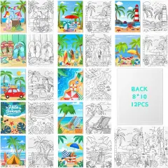 12 Pack Pre Drawn Canvas to Paint - 8x10 Inch (Summer Beach)
