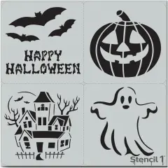 Halloween 4-Pack Stencil(Happy Halloween 4-Pack Stencil Set V2 8.5&rdquo; x 11&rdquo;)