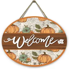 Welcome Sign for Front Door happy Thanksgiving Round Door(autumn welcome door sign)